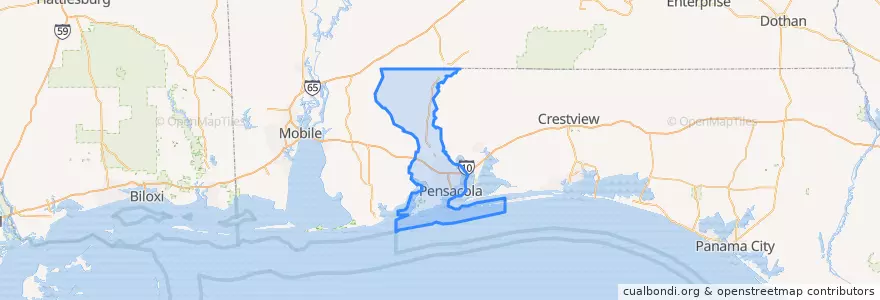 Mapa de ubicacion de Escambia County.