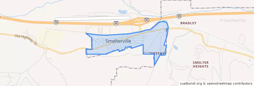 Mapa de ubicacion de Smelterville.