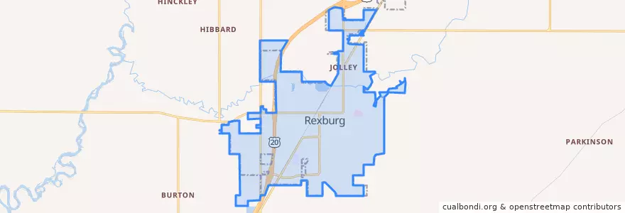 Mapa de ubicacion de Rexburg.
