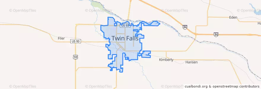Mapa de ubicacion de Twin Falls.