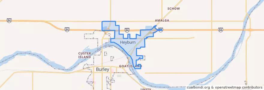 Mapa de ubicacion de Heyburn.