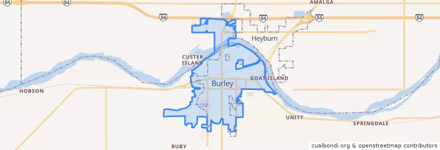 Mapa de ubicacion de Burley.