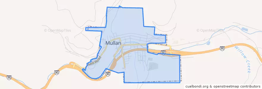 Mapa de ubicacion de Mullan.