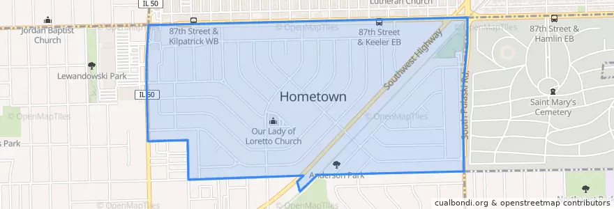 Mapa de ubicacion de Hometown.