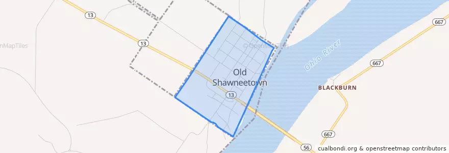 Mapa de ubicacion de Old Shawneetown.
