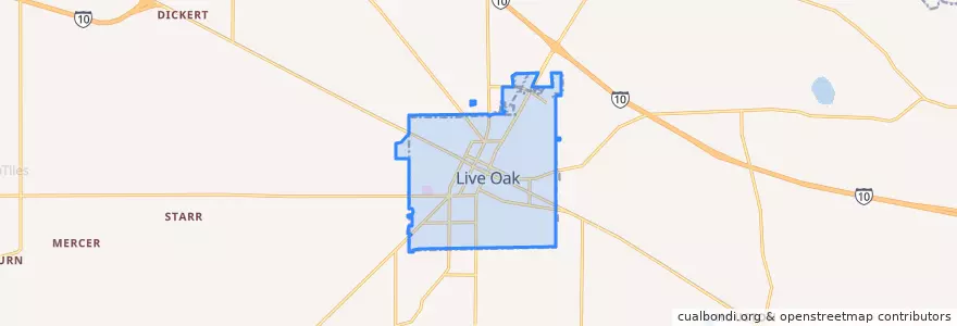 Mapa de ubicacion de Live Oak.