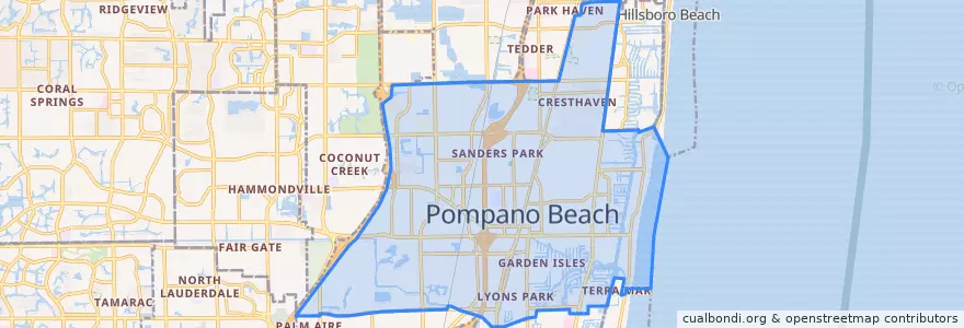 Mapa de ubicacion de Pompano Beach.