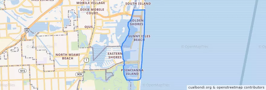 Mapa de ubicacion de Sunny Isles Beach.
