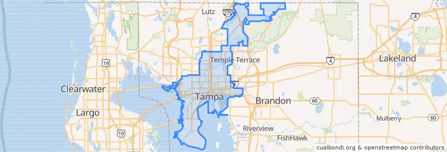 Mapa de ubicacion de Tampa.