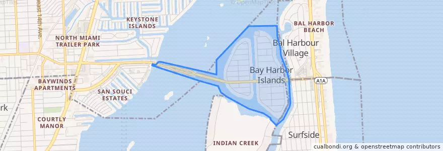 Mapa de ubicacion de Bay Harbor Islands.
