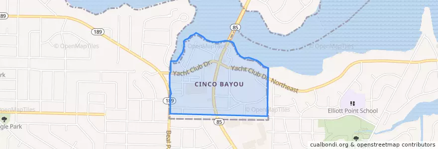 Mapa de ubicacion de Cinco Bayou.