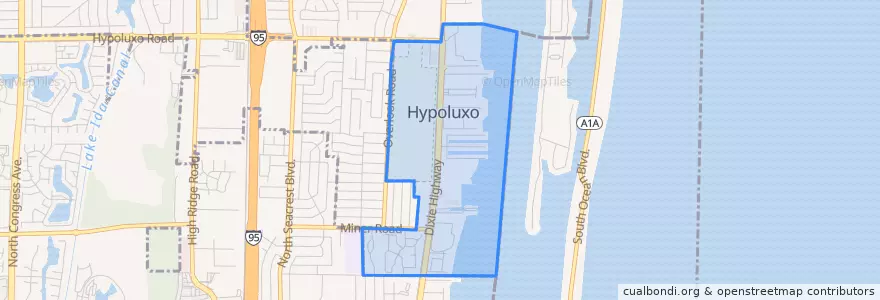Mapa de ubicacion de Hypoluxo.