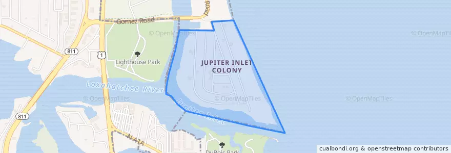 Mapa de ubicacion de Jupiter Inlet Colony.