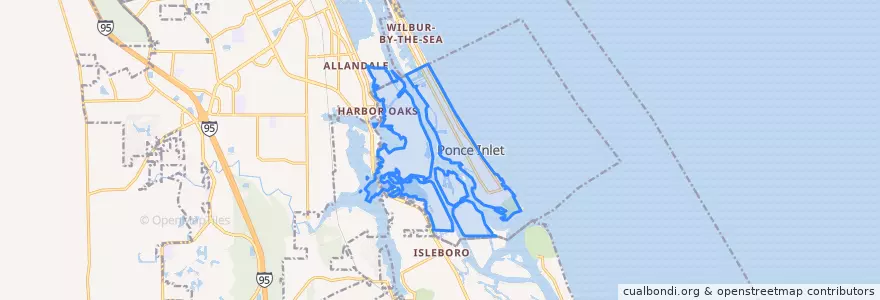 Mapa de ubicacion de Ponce Inlet.