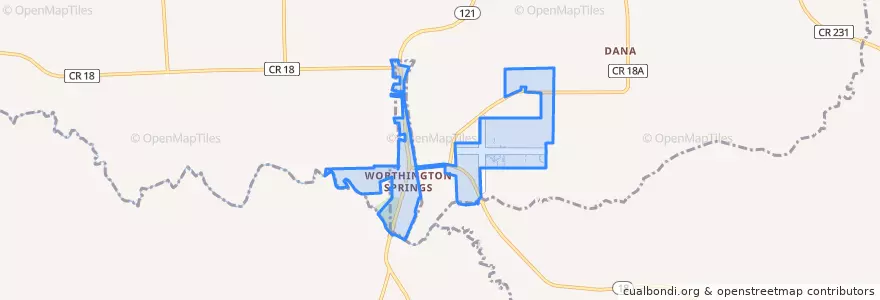 Mapa de ubicacion de Worthington Springs.