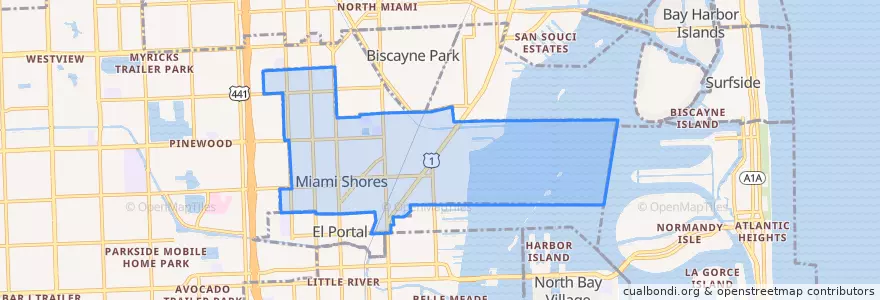 Mapa de ubicacion de Miami Shores.