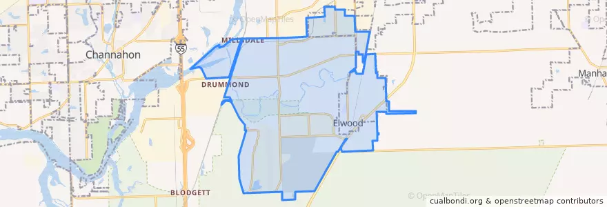 Mapa de ubicacion de Elwood.