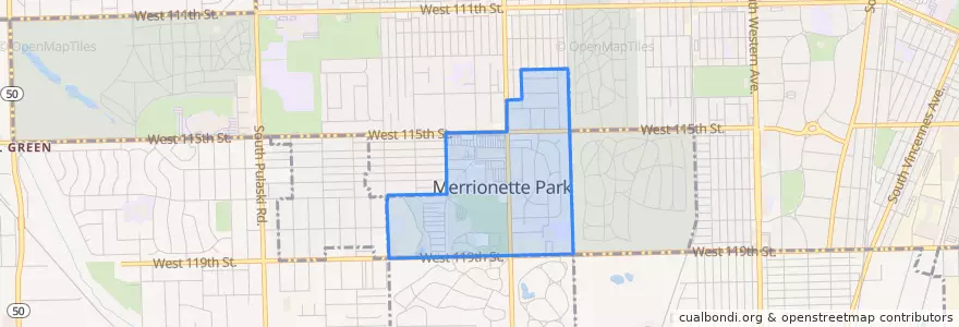 Mapa de ubicacion de Merrionette Park.