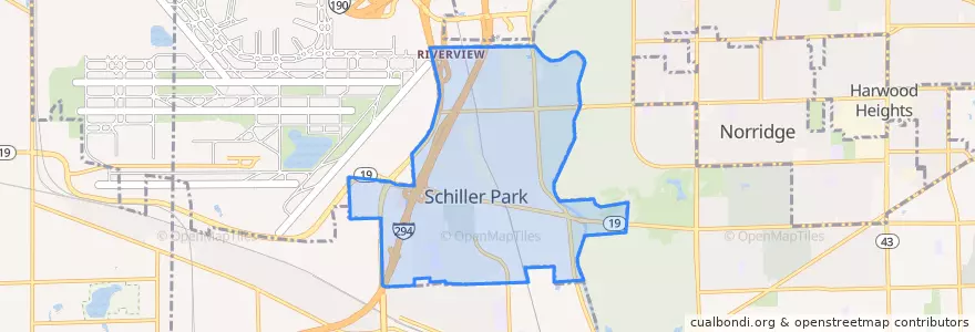 Mapa de ubicacion de Schiller Park.