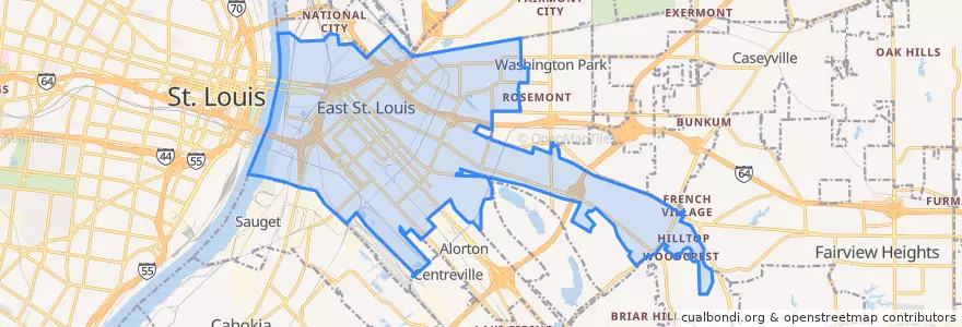 Mapa de ubicacion de East Saint Louis.