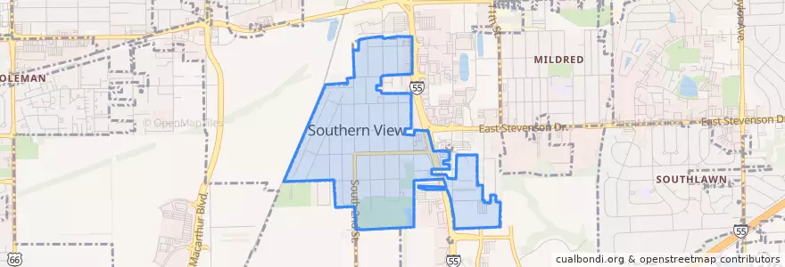 Mapa de ubicacion de Southern View.