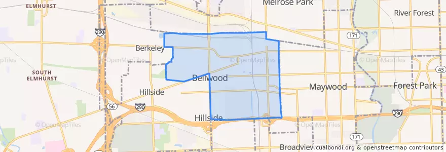 Mapa de ubicacion de Bellwood.