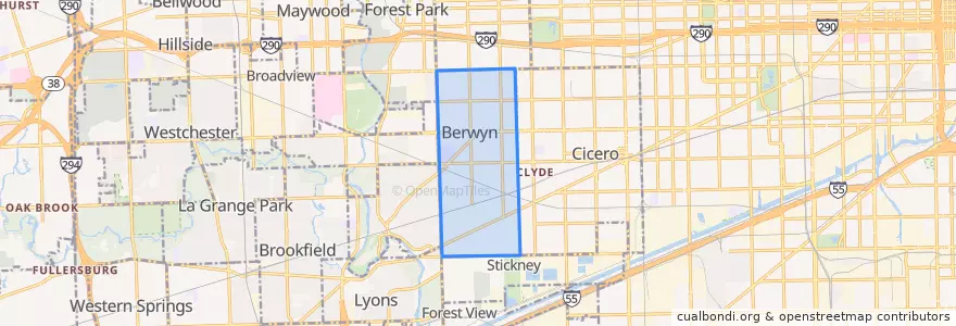 Mapa de ubicacion de Berwyn.