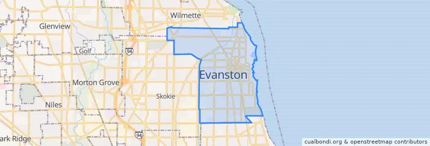 Mapa de ubicacion de Evanston.