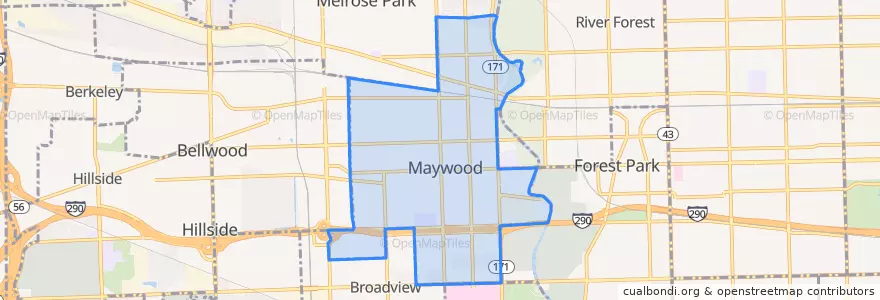 Mapa de ubicacion de Maywood.
