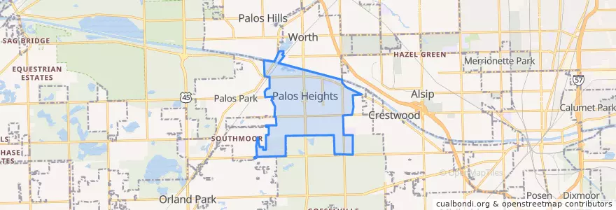 Mapa de ubicacion de Palos Heights.