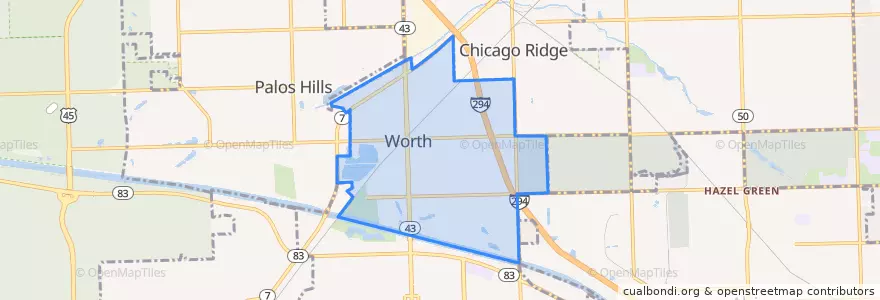 Mapa de ubicacion de Worth.