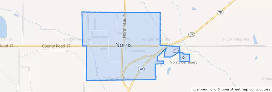Mapa de ubicacion de Norris.