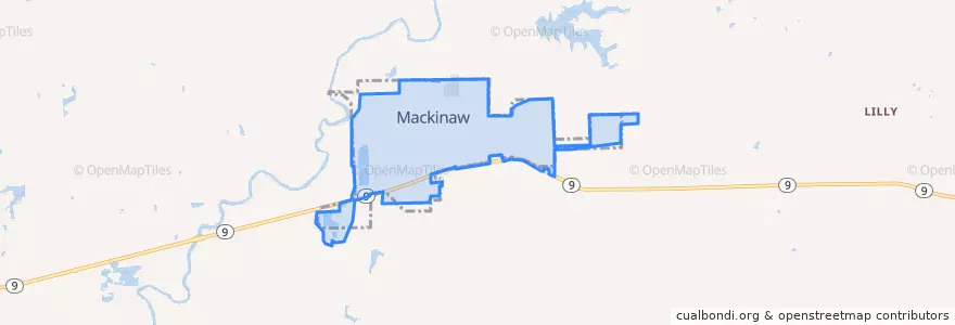 Mapa de ubicacion de Mackinaw.