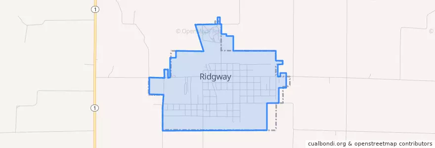 Mapa de ubicacion de Ridgway.