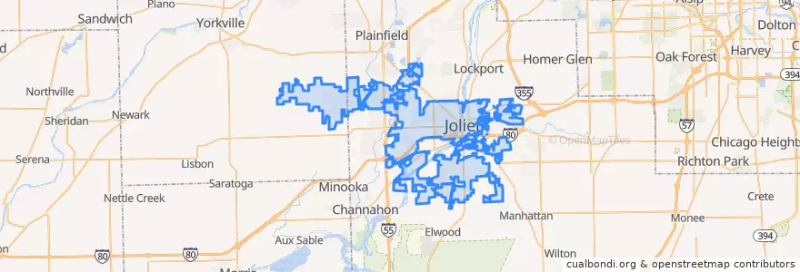 Mapa de ubicacion de Joliet.