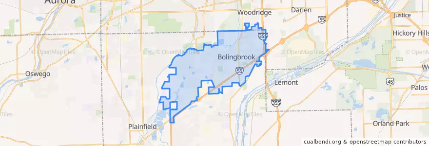 Mapa de ubicacion de Bolingbrook.