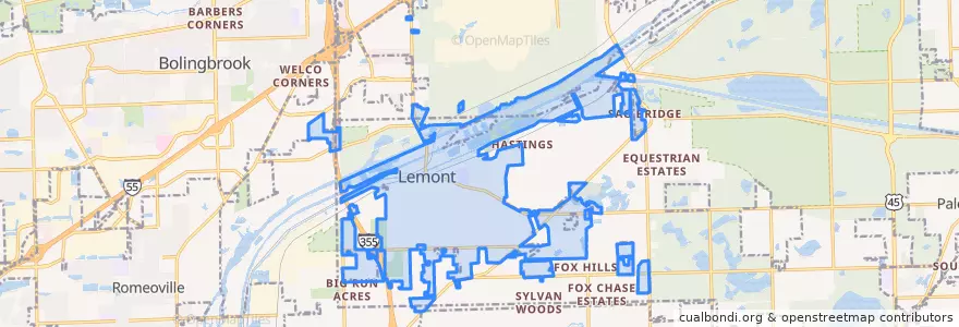 Mapa de ubicacion de Lemont.