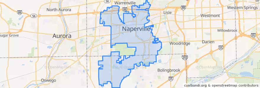 Mapa de ubicacion de Naperville.