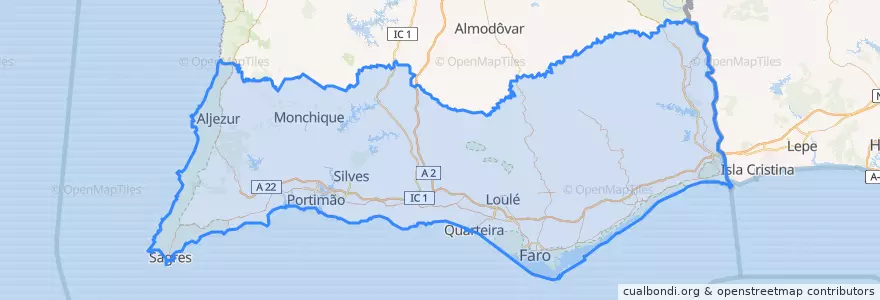 Mapa de ubicacion de Algarve.