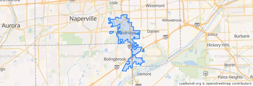 Mapa de ubicacion de Woodridge.