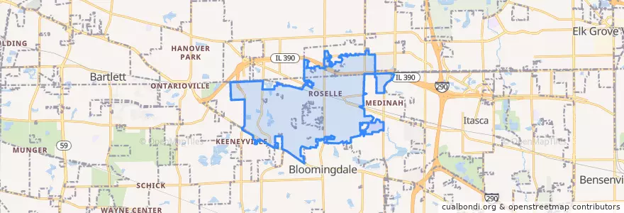 Mapa de ubicacion de Roselle.