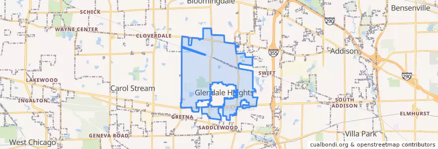 Mapa de ubicacion de Glendale Heights.