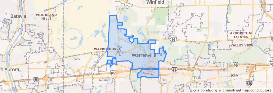 Mapa de ubicacion de Warrenville.