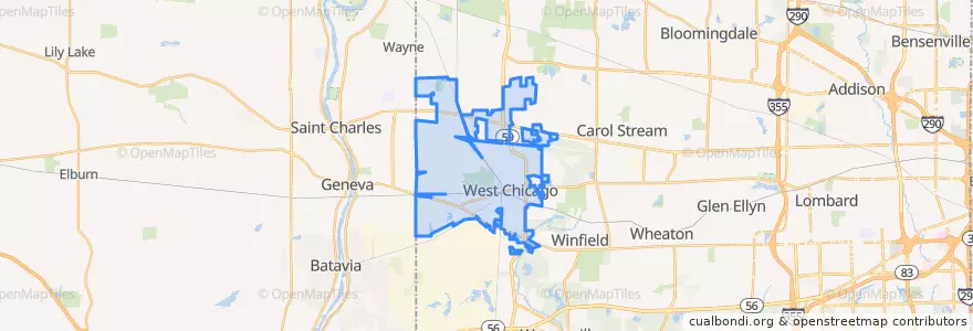 Mapa de ubicacion de West Chicago.