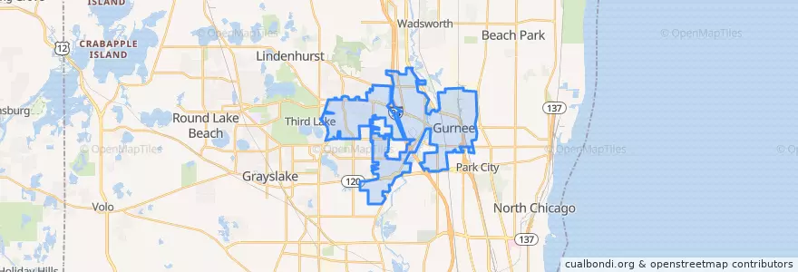 Mapa de ubicacion de Gurnee.