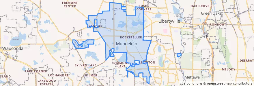 Mapa de ubicacion de Mundelein.