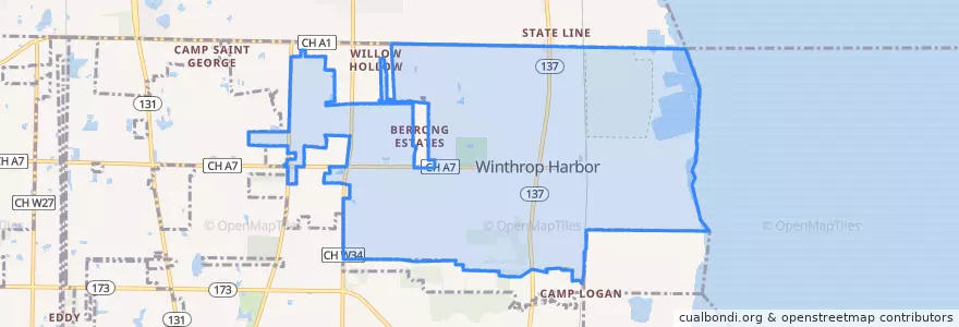 Mapa de ubicacion de Winthrop Harbor.