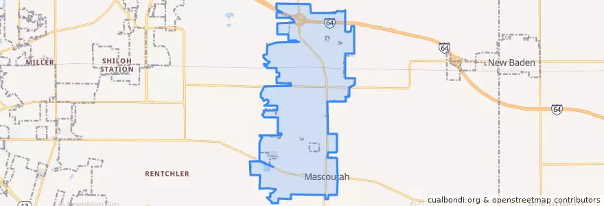 Mapa de ubicacion de Mascoutah.