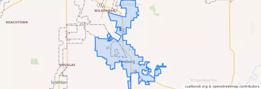 Mapa de ubicacion de Freeburg.