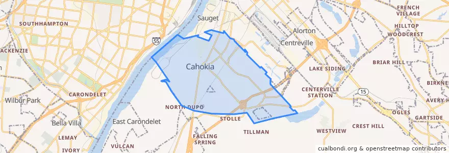 Mapa de ubicacion de Cahokia.
